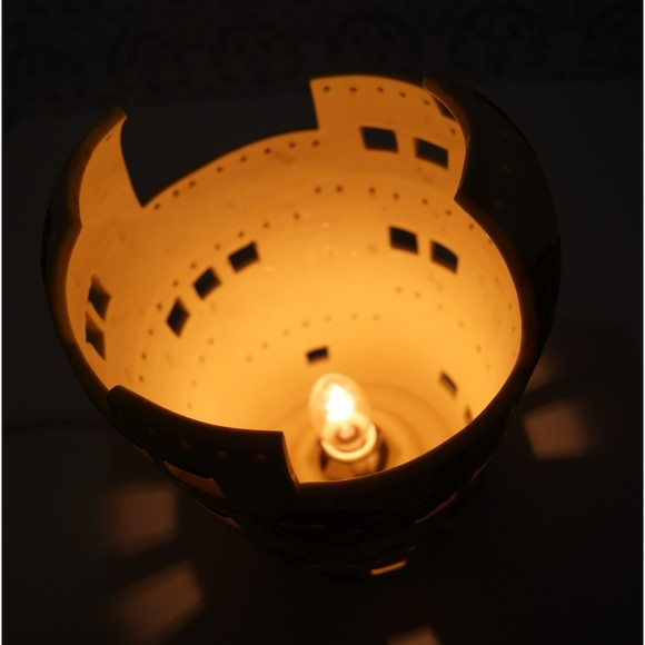 Ceramic Village Lamp with Brown and Cream Accents - Picture 7 of 10